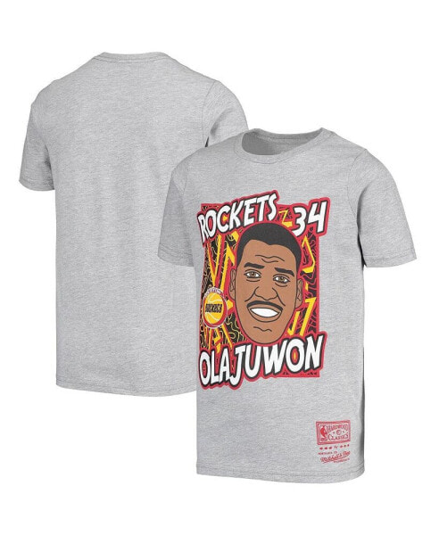 Big Boys Hakeem Olajuwon Gray Houston Rockets Hardwood Classics King of the Court Player T-shirt