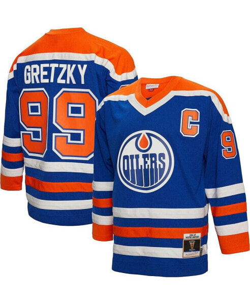 Men's Wayne Gretzky Royal Edmonton Oilers Big and Tall 1986 Captain Patch Blue Line Player Jersey