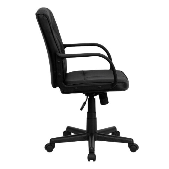 Mid-Back Black Leather Swivel Task Chair With Arms