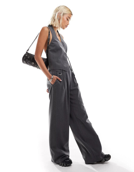 COLLUSION co-ord tailored wide leg trousers with elasticated waistband in charcoal grey