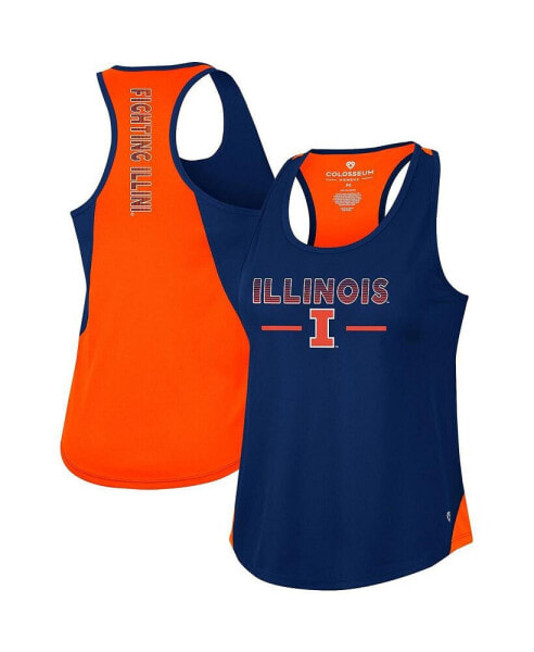 Women's Navy Illinois Fighting Illini Sachs 2-Hit Scoop Neck Racerback Tank Top