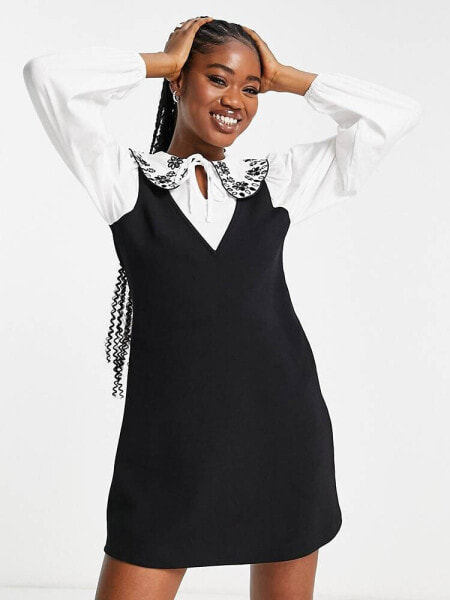 Miss Selfridge 2 in 1  embroidered collar dress 