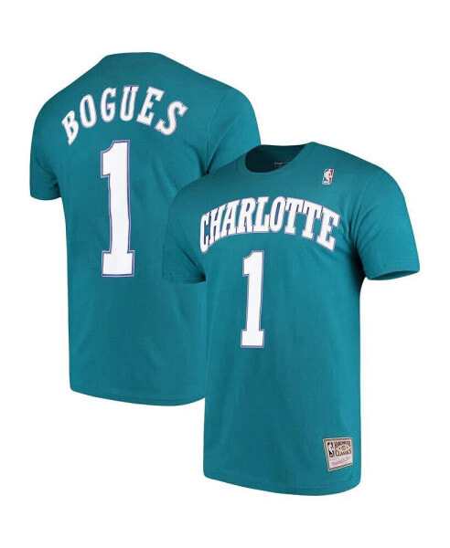 Men's Muggsy Bogues Teal Charlotte Hornets Hardwood Classics Name and Number Player T-shirt