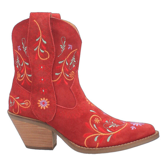 Dingo Sugar Bug Embroidery Floral Round Toe Cowboy Booties Womens Red Casual Boo