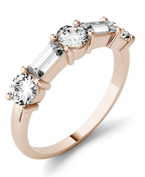 Moissanite Round and Baguette Stackable Ring (1-1/6 ct. tw. Diamond Equivalent) in 14k White or Rose Gold