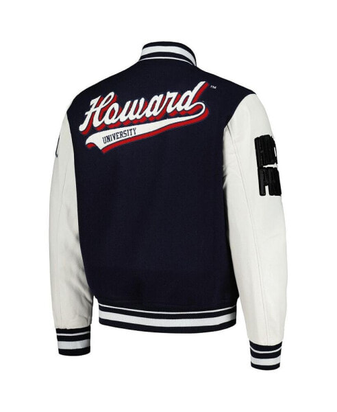 Men's Navy Howard Bison Script Wool Full-Zip Varsity Jacket