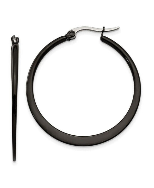 Stainless Steel Polished Black plated Hoop Earrings