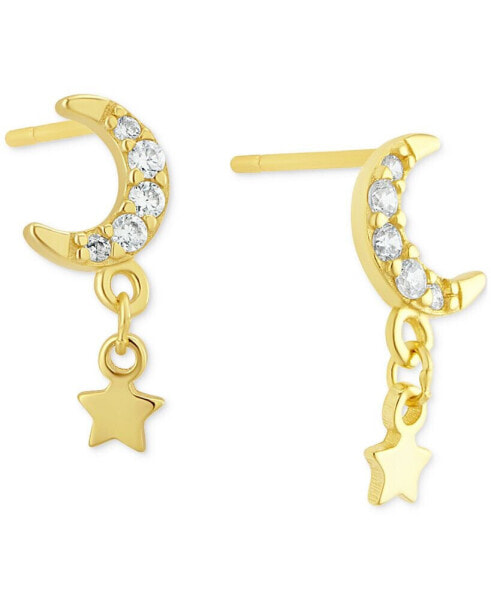 Cubic Zirconia Moon & Stars Drop Earrings in 18k Gold-Plated Sterling Silver, Created for Macy's