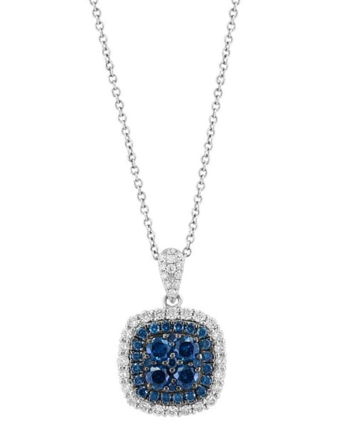 EFFY® Blue Diamond (5/8 ct. t.w.) & White Diamond (3/8 ct. t.w.) Halo 18" Pendant Necklace in 14k White Gold