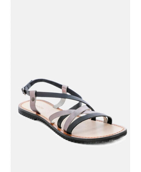 JUNE Womens Strappy Flat Leather Sandals