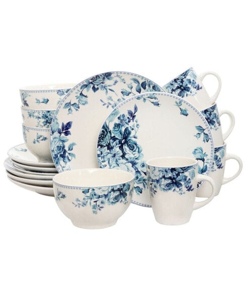 Traditional Blue Rose 16 Piece Dinnerware Set