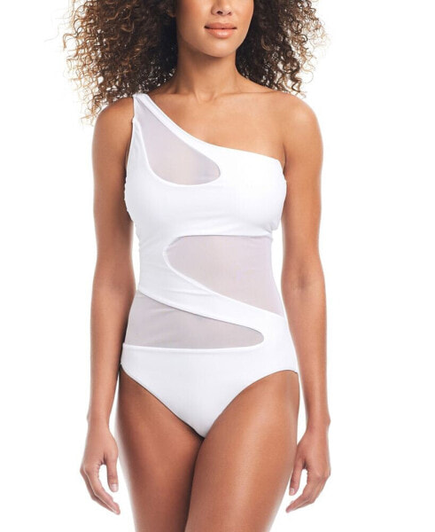 Women's One-Shoulder Mesh Cutout Swimsuit, Created for Macy's