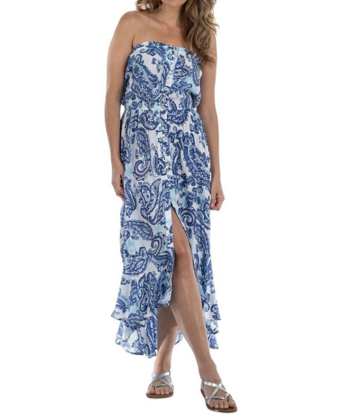 Women's Cotton Strapless Cover-Up High-Low Dress