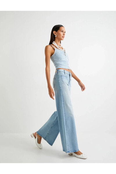 Geniş Paça Kot Pantolon Yüksek Bel Cepli - Bianca Wide Leg Jeans