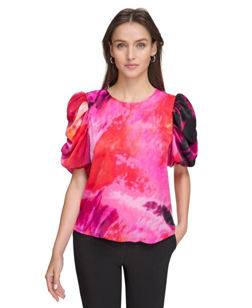 Women's Printed Puff-Sleeve Top