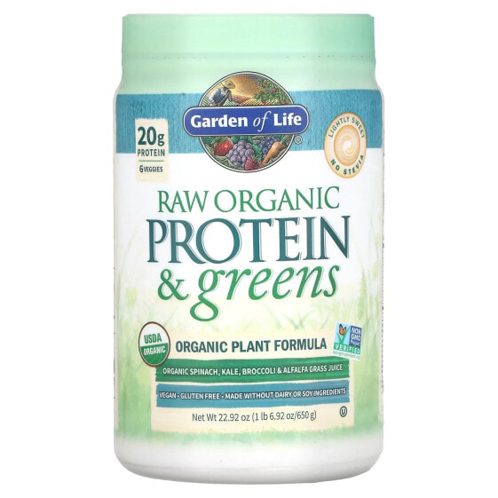 Garden of Life, RAW Protein & Greens, органическая растительная формула, слегка сладкое, 650 г (22,92 унции)