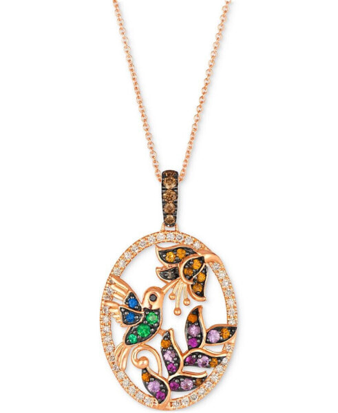 Multi-Gemstone (1/2 ct. t.w.) & Diamond (1/2 ct. t.w.) Hummingbird Adjustable 20" Pendant Necklace in 14k Gold