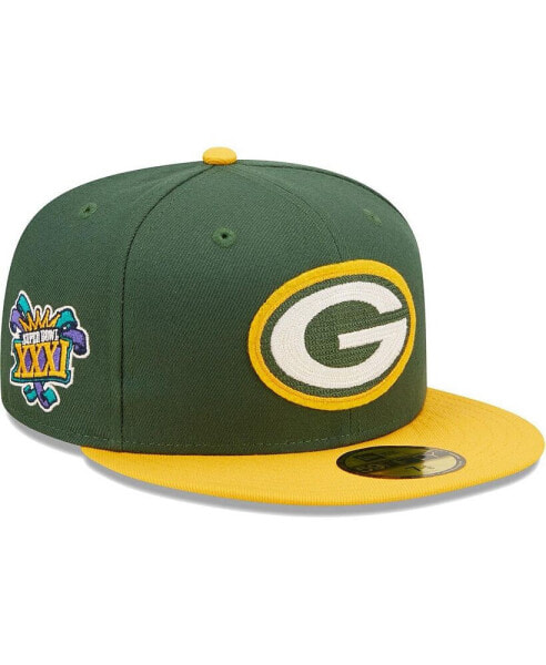 Бейсболка полосатая New Era Green Bay Packers Super Bowl XXXI 59FIFTY для мужчин