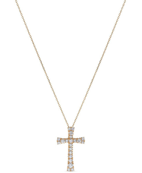 Diamond Cross Pendant Necklace (1 ct. t.w.) in 14k Gold, 16" + 2" extender