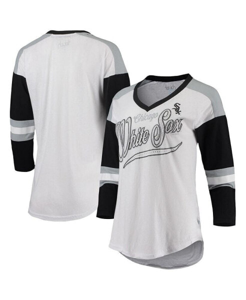 Women's White and Black Chicago White Sox Base Runner 3/4-Sleeve V-Neck T-shirt