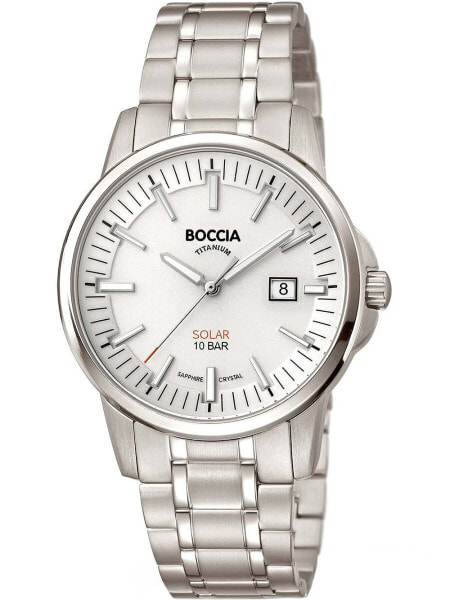 Мужские наручные часы с серебряным браслетом Boccia 3643-03 mens watch solar titanium 39mm 10ATM