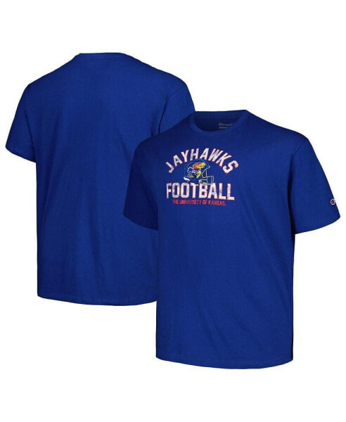 Men's Royal Distressed Kansas Jayhawks Big and Tall Football Helmet T-shirt