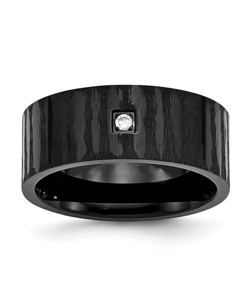 Stainless Steel Brushed Black IP-plated CZ 9mm Flat Band Ring