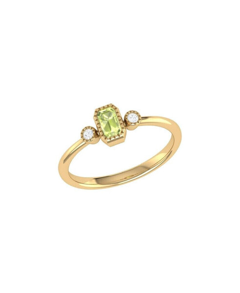 Emerald Peridot Gemstone Round Natural Diamond 14K Yellow Gold Birthstone Ring