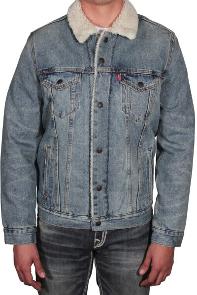 Levis Sherpa Jacket Denim Trucker Jackets Light Wash Blue 163650044