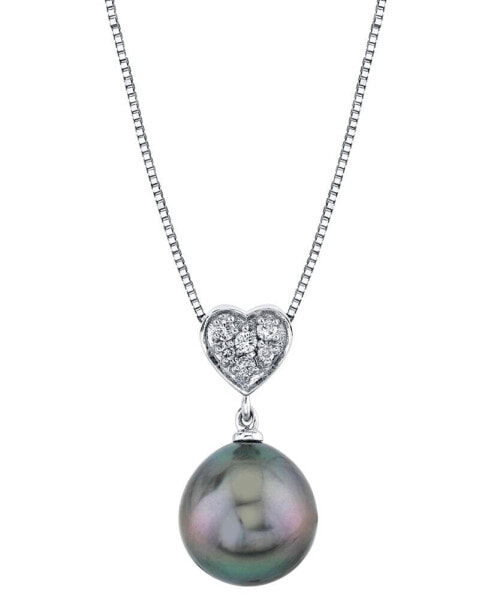 Cultured Tahitian Pearl (10mm) & Diamond Accent Heart 18" Pendant Necklace in 14k White Gold