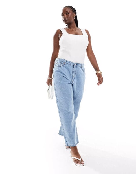 DTT Plus Katy high waisted cropped straight jeans in light blue wash