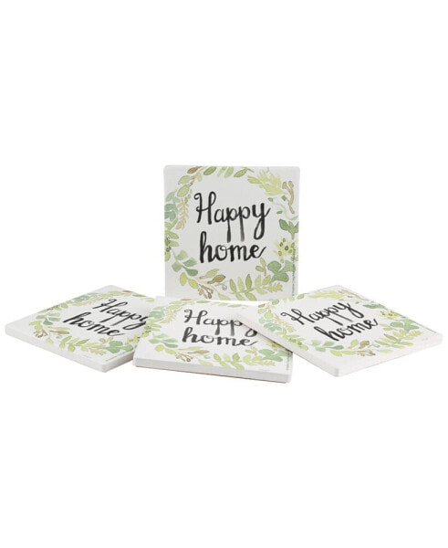 Wreath Happy Home 4-Pc. Coaster Set