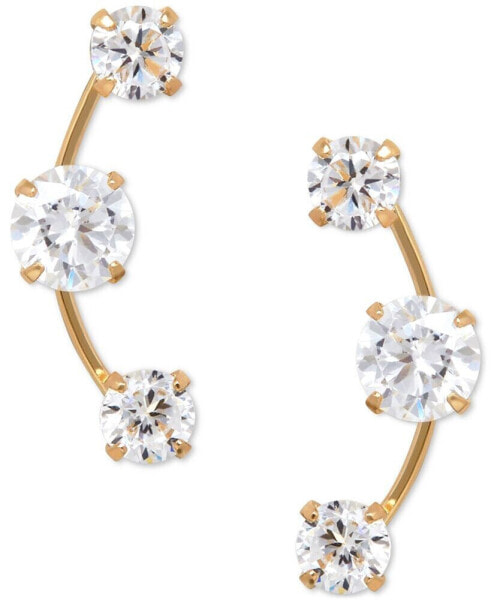 Cubic Zirconia 3-Stone Ear Climber Earrings in 14k Yellow, White, or Rose Gold