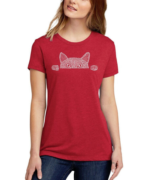 Women's Word Art Peeking Cat T-Shirt