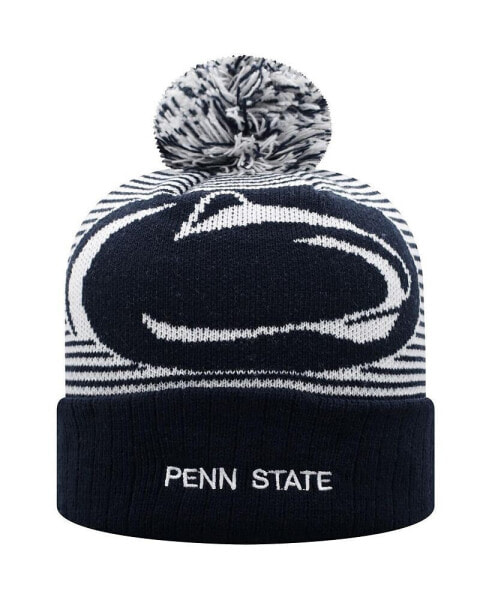 Men's Navy Penn State Nittany Lions Line Up Cuffed Knit Hat with Pom