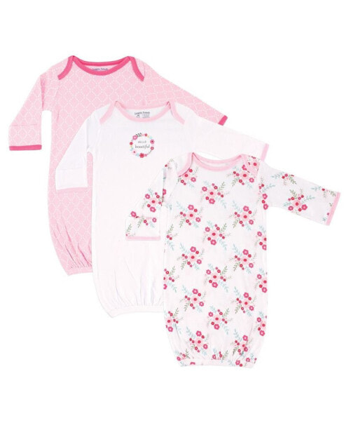 Baby Boys Baby Cotton Gowns, Pink Floral, 0-6 Months