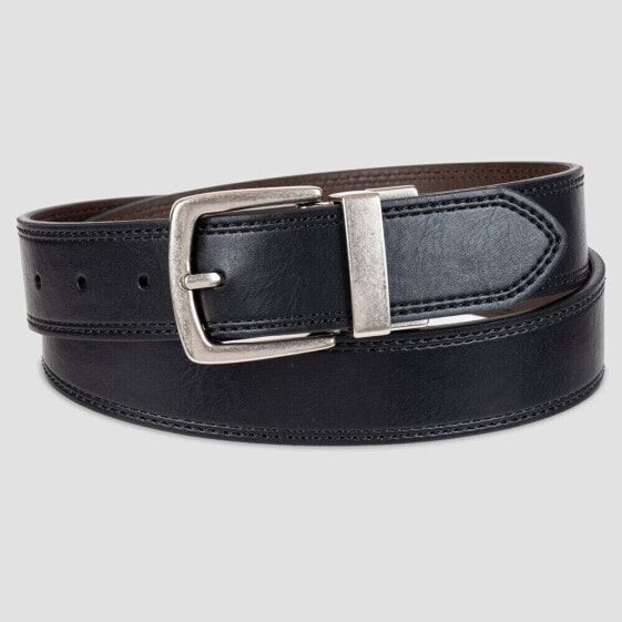 Goodfellow & Co Men's Black Soft Textured Metallic Buckle Reversible Belt 2XL