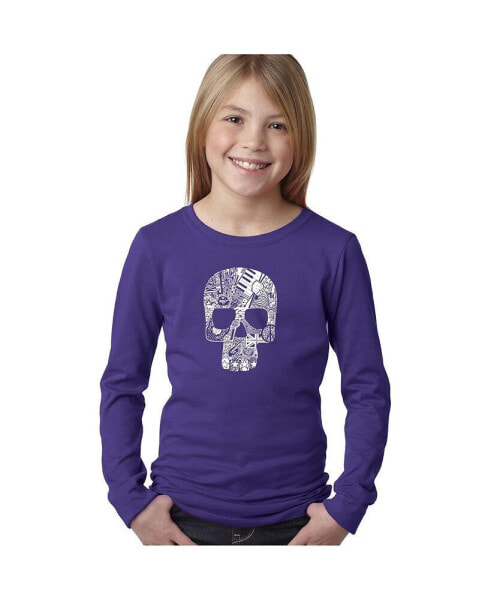 Child Rock n Roll Skull - Girl's Word Art Long Sleeve T-Shirt