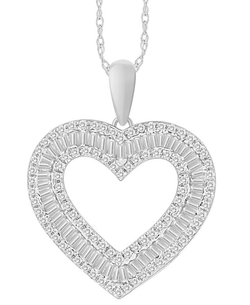 Diamond Round & Baguette Open Heart 18" Pendant Necklace (1/2 ct. t.w.) in 10k White Gold