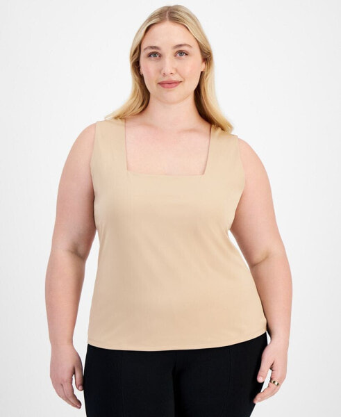 Plus Size Solid Square-Neck Sleeveless Tank Top, Created for Macy's