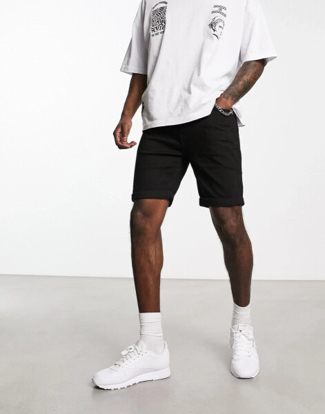 Pull&Bear slim denim shorts in black