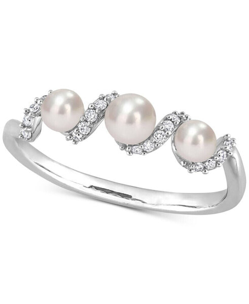 Cultured Freshwater Pearl (3-4mm) & Diamond (1/10 ct. t.w.) Swirl Ring in 14k White Gold