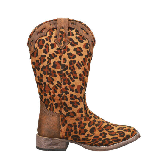 Roper Stella Leopard Print Square Toe Cowboy Womens Brown Casual Boots 09-021-1