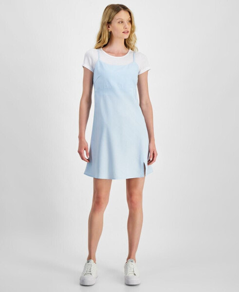 Juniors' 2 in 1 T-Shirt Slip Dress