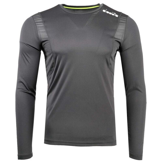Diadora Core Running Crew Neck Long Sleeve Athletic T-Shirt Mens Black Casual To