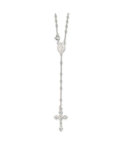 Diamond2Deal sterling Silver Polished Bead Rosary Pendant Necklace 16"