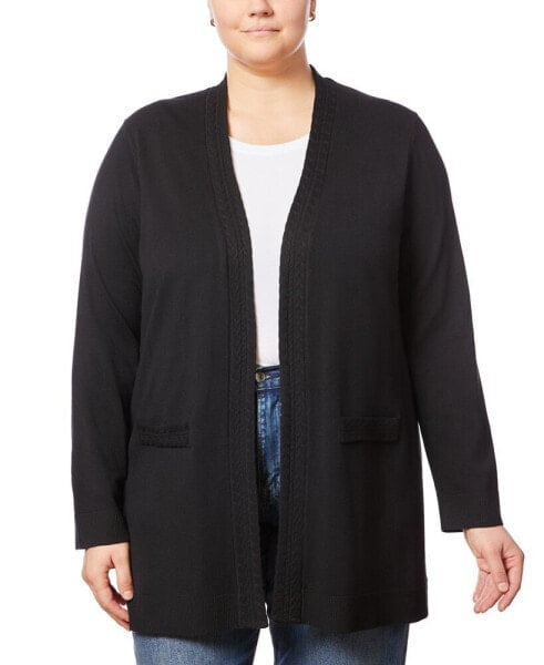 Plus Size Cable-Knit-Trim Open-Front Cardigan