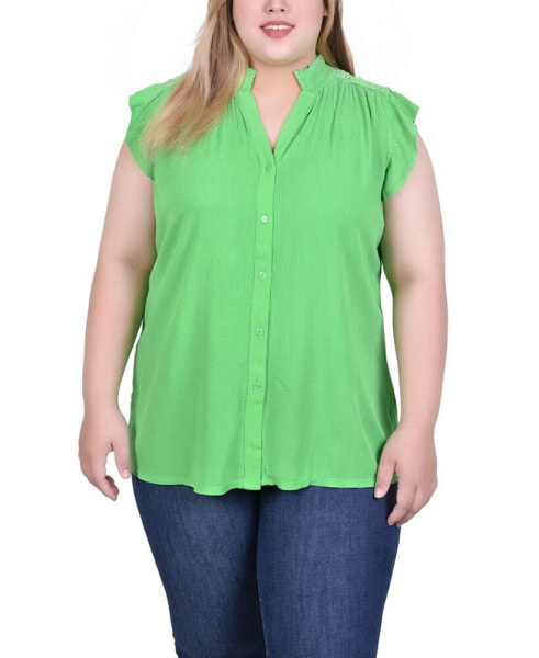 Plus Size Short Flutter Sleeve Crepon Blouse