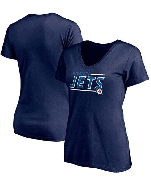 Women's Navy Winnipeg Jets Mascot In Bounds V-Neck T-shirt