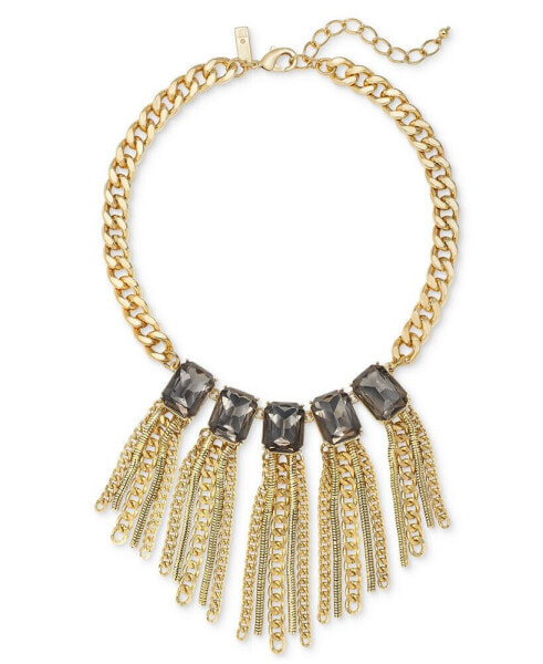 Gold-Tone Stone & Chain Tassel Statement Necklace, 17" + 3" extender, Created for Macy's